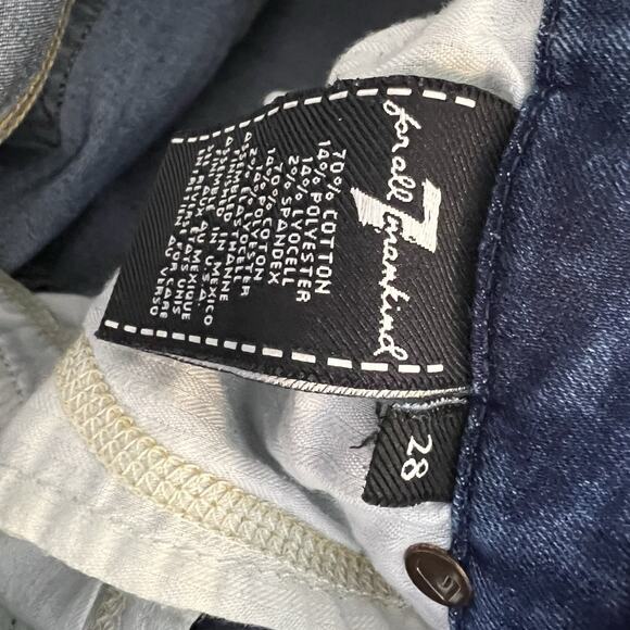 7 For All Mankind Womens Skinny Ankle Jeans Raw Hem Sz 28 Blue Denim Blue - Picture 12 of 13